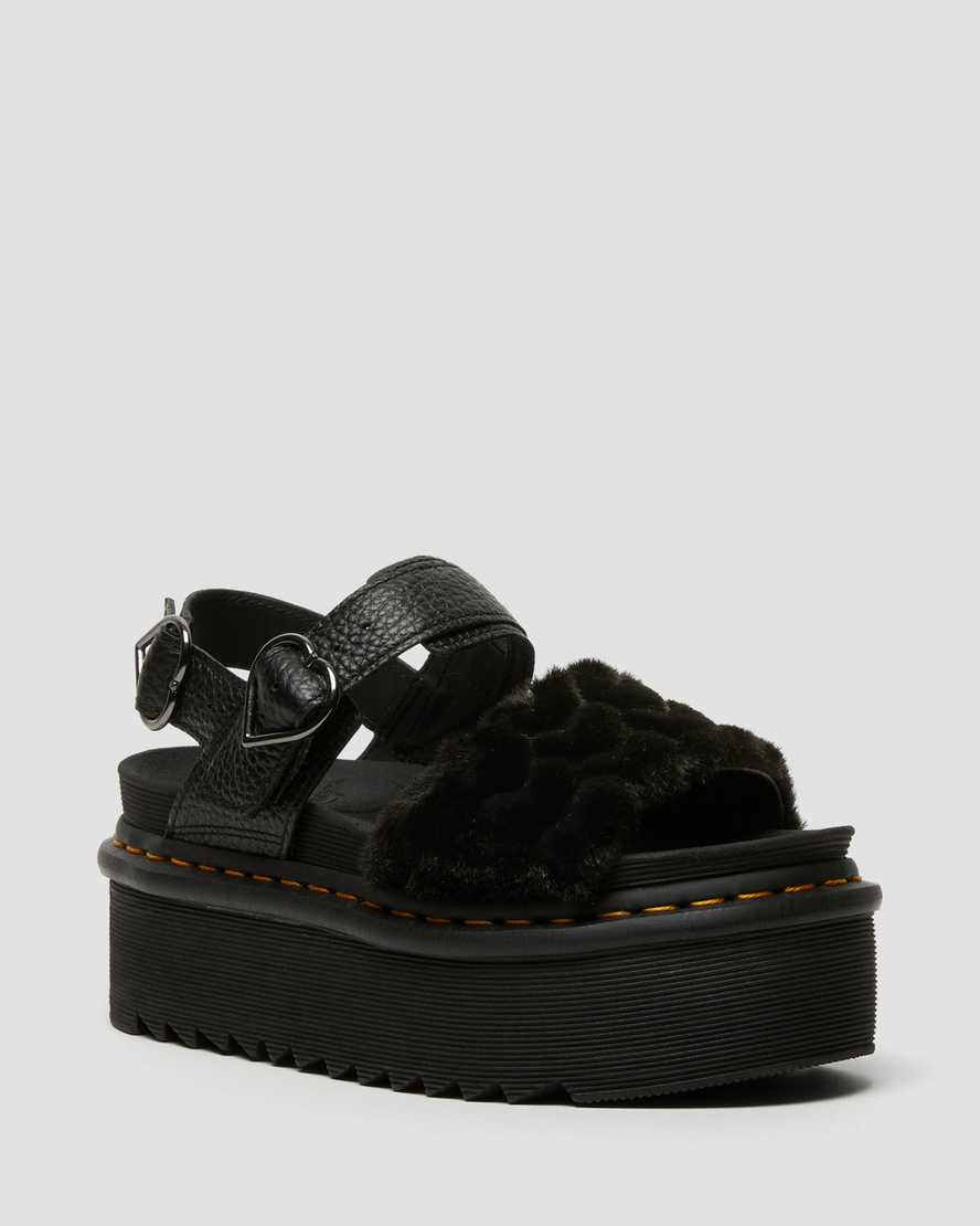 Dr. Martens Voss Fluffy Faux Fur Kadın Dolgu Topuk Sandalet - Sandalet Siyah |GYAQS7149|